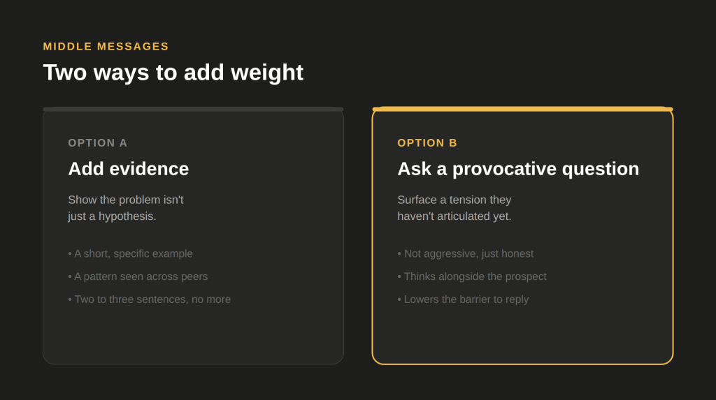 Comparison of two middle-message approaches: adding evidence versus asking a provocative question